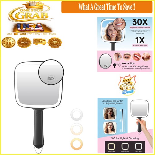 Lighted handheld mirror - mirror, with
