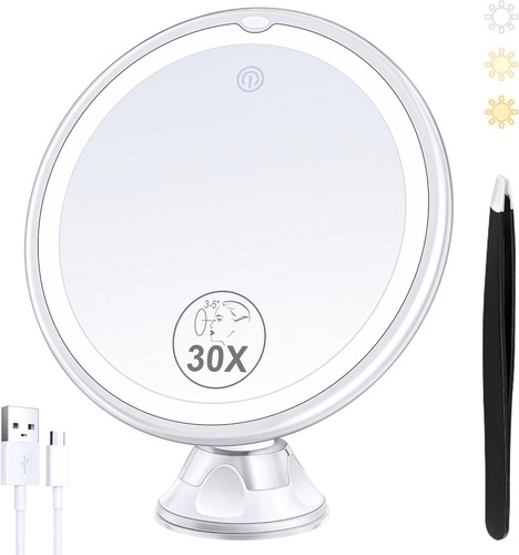 Lighted makeup mirror with 30x - with,
